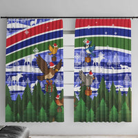 Gambia Christmas Window Curtain with Santa Birds Gift Boxes Forest Scene and Snowflake Pattern Design - Wonder Print Shop