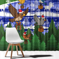 Gambia Christmas Window Curtain with Santa Birds Gift Boxes Forest Scene and Snowflake Pattern Design - Wonder Print Shop