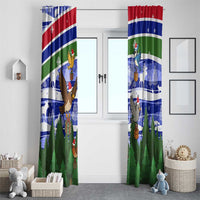 Gambia Christmas Window Curtain with Santa Birds Gift Boxes Forest Scene and Snowflake Pattern Design - Wonder Print Shop
