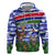 Gambia Christmas Zip Hoodie with Santa Birds Gift Boxes Forest Scene and Snowflake Pattern Design - Wonder Print Shop