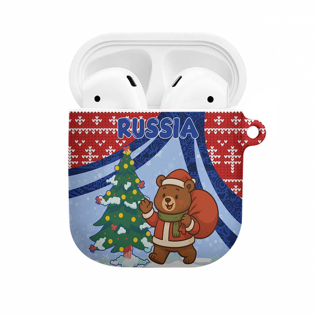 Russia Christmas AirPods Case with Santa Bear Gift Box Christmas Tree and Red Snowflake - Wonder Print Shop