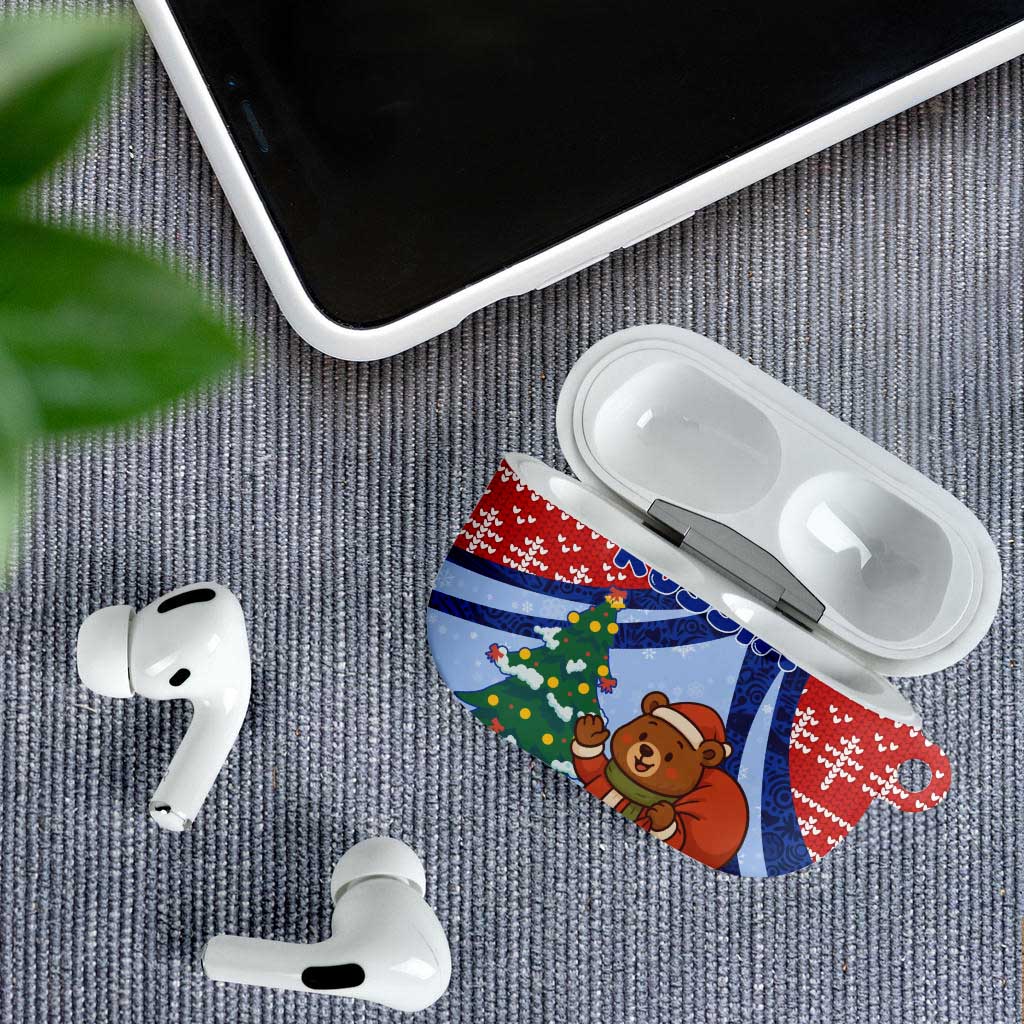 Russia Christmas AirPods Case with Santa Bear Gift Box Christmas Tree and Red Snowflake - Wonder Print Shop