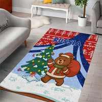 Russia Christmas Area Rug with Santa Bear Gift Box Christmas Tree and Red Snowflake - Wonder Print Shop