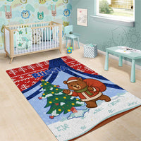 Russia Christmas Area Rug with Santa Bear Gift Box Christmas Tree and Red Snowflake - Wonder Print Shop