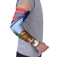 Russia Christmas Arm Sleeves with Santa Bear Gift Box Christmas Tree and Red Snowflake - Wonder Print Shop