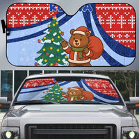 Russia Christmas Auto Sun Shade with Santa Bear Gift Box Christmas Tree and Red Snowflake - Wonder Print Shop
