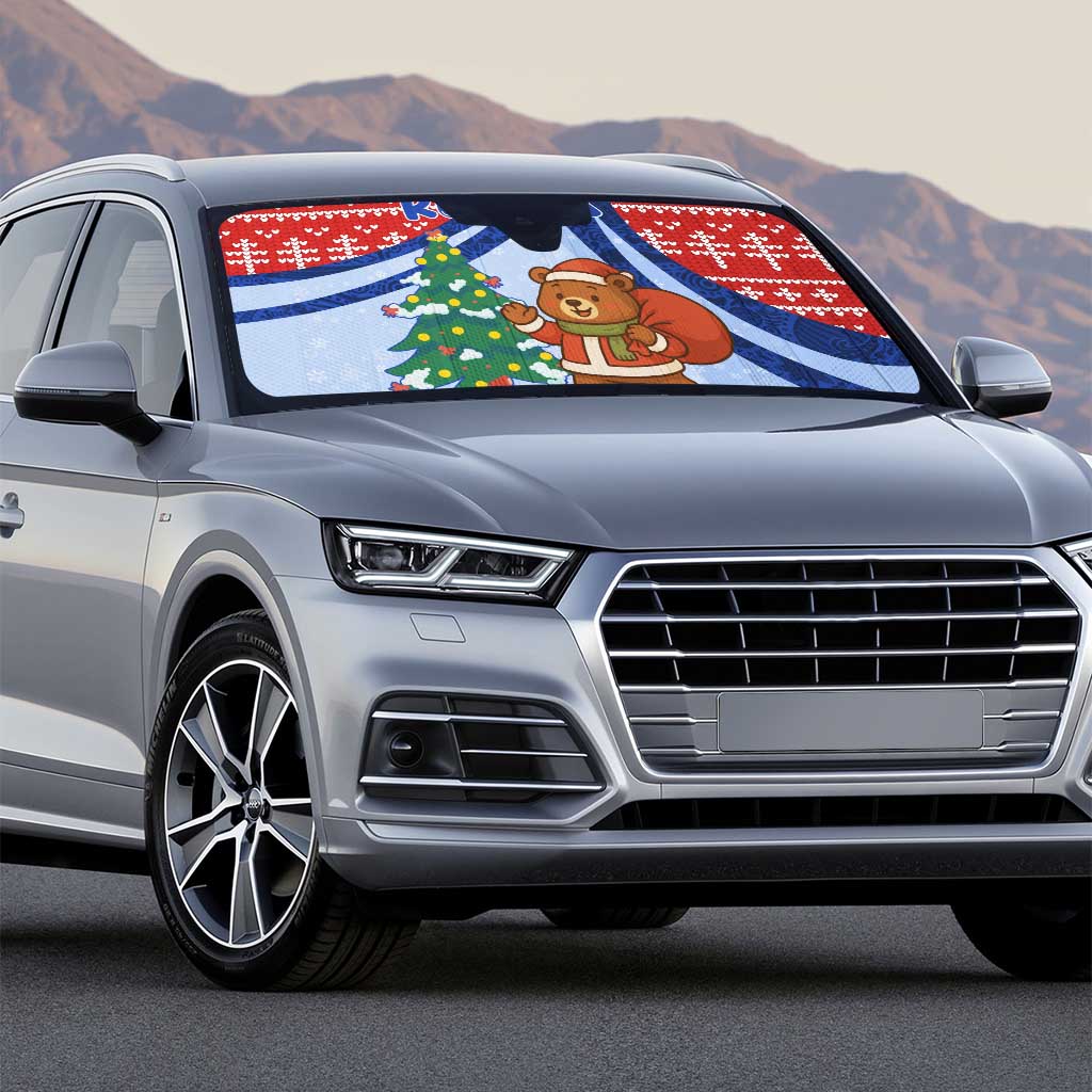 Russia Christmas Auto Sun Shade with Santa Bear Gift Box Christmas Tree and Red Snowflake - Wonder Print Shop