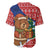 Russia Christmas Baseball Jersey with Santa Bear Gift Box Christmas Tree and Red Snowflake - Wonder Print Shop