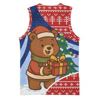 Russia Christmas Basketball Jersey with Santa Bear Gift Box Christmas Tree and Red Snowflake - Wonder Print Shop