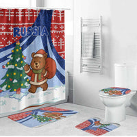 Russia Christmas Bathroom Set with Santa Bear Gift Box Christmas Tree and Red Snowflake - Wonder Print Shop
