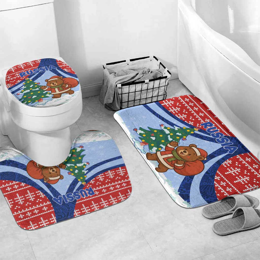 Russia Christmas Bathroom Set with Santa Bear Gift Box Christmas Tree and Red Snowflake - Wonder Print Shop