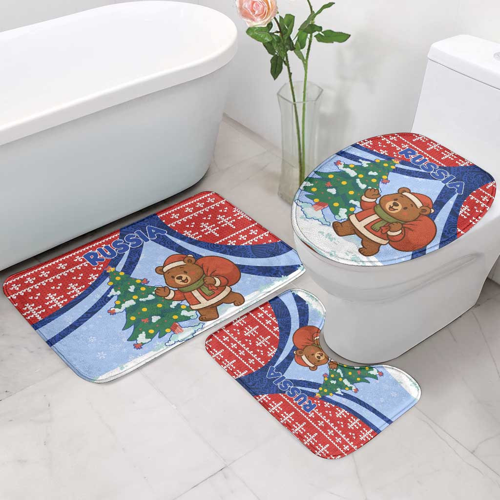 Russia Christmas Bathroom Set with Santa Bear Gift Box Christmas Tree and Red Snowflake - Wonder Print Shop