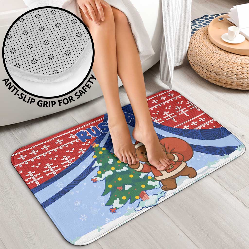 Russia Christmas Bathroom Set with Santa Bear Gift Box Christmas Tree and Red Snowflake - Wonder Print Shop