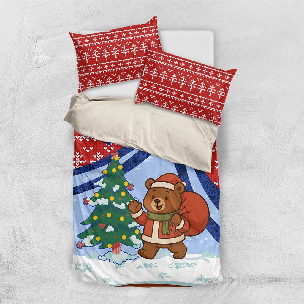 Russia Christmas Bedding Set with Santa Bear Gift Box Christmas Tree and Red Snowflake - Wonder Print Shop