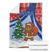Russia Christmas Blanket with Santa Bear Gift Box Christmas Tree and Red Snowflake - Wonder Print Shop