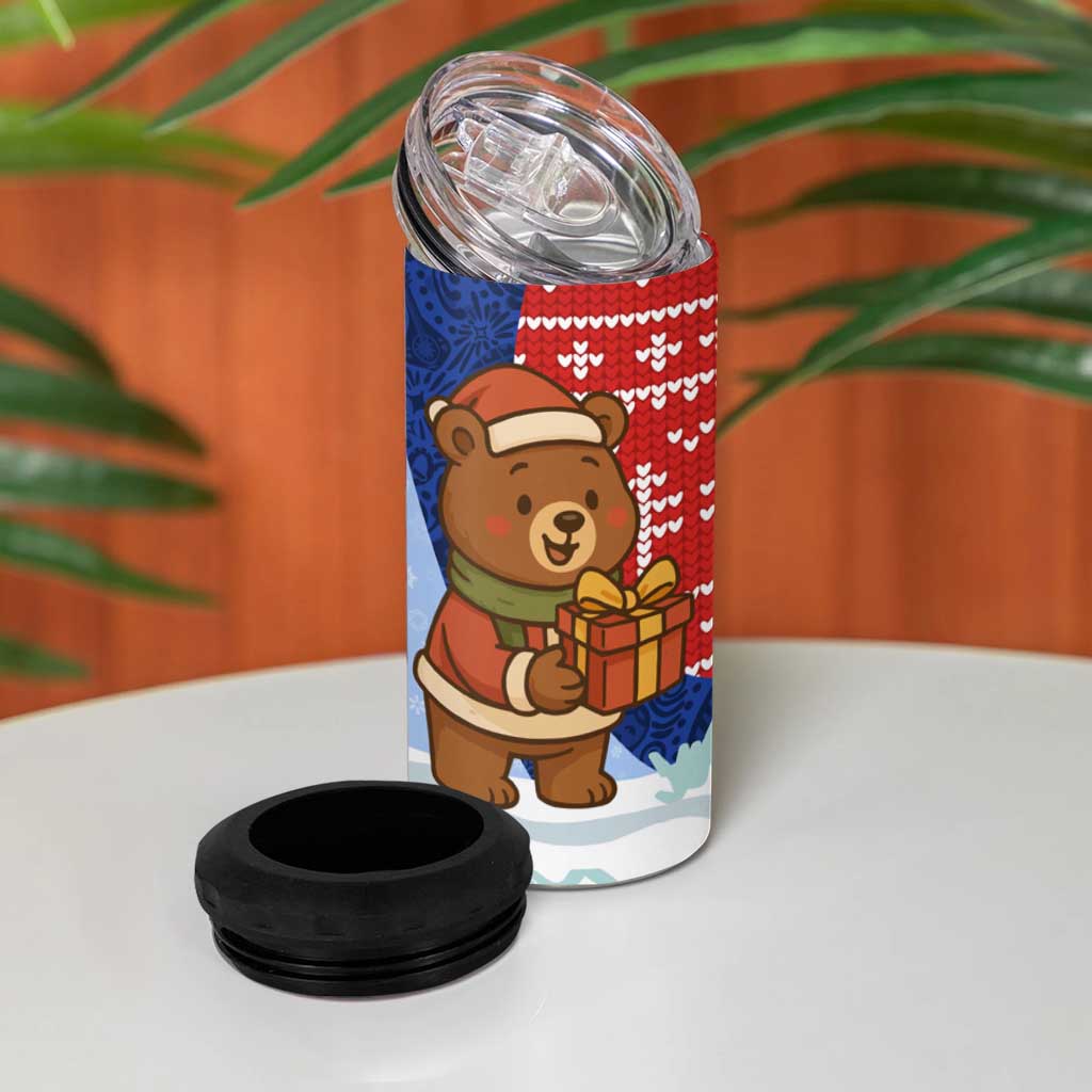 Russia Christmas 4 in 1 Can Cooler Tumbler with Santa Bear Gift Box Christmas Tree and Red Snowflake - Wonder Print Shop