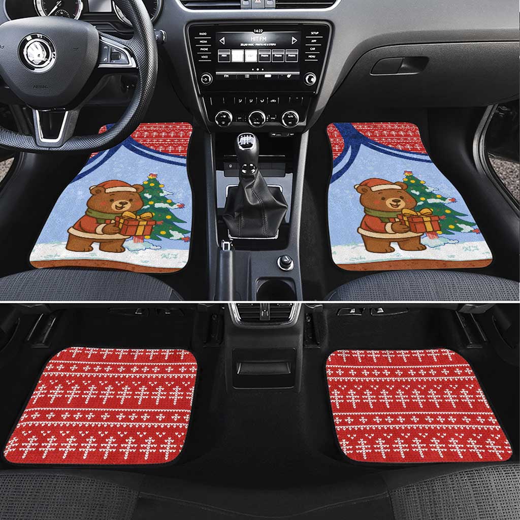 Russia Christmas Car Mats with Santa Bear Gift Box Christmas Tree and Red Snowflake - Wonder Print Shop