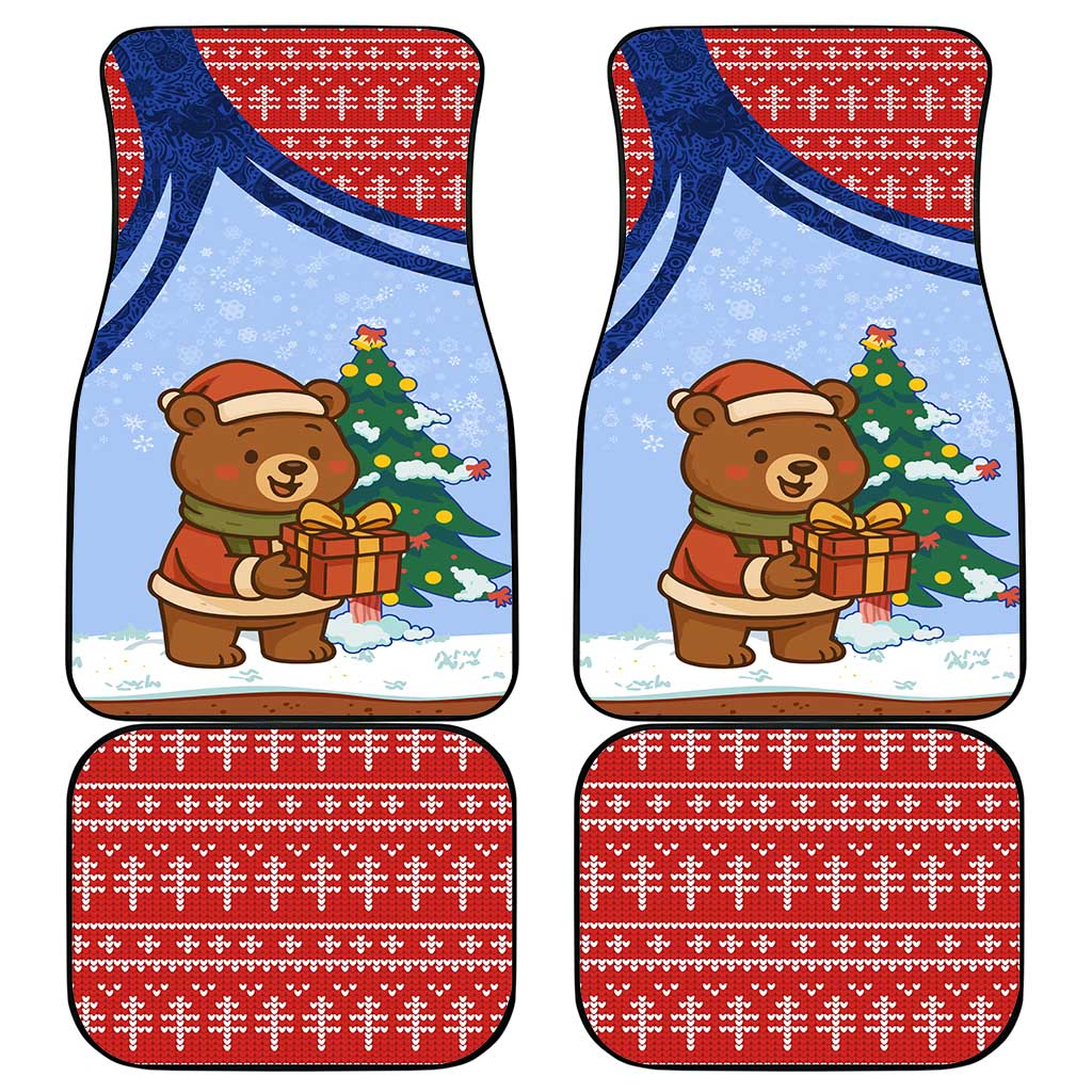 Russia Christmas Car Mats with Santa Bear Gift Box Christmas Tree and Red Snowflake - Wonder Print Shop