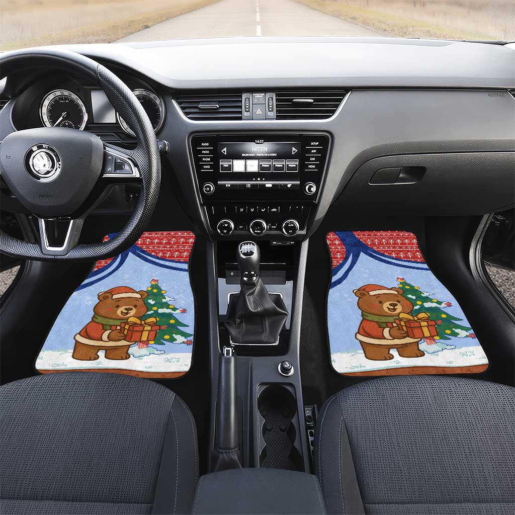 Russia Christmas Car Mats with Santa Bear Gift Box Christmas Tree and Red Snowflake - Wonder Print Shop