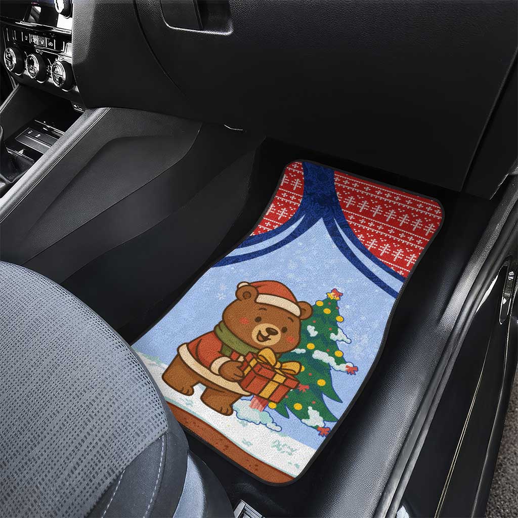 Russia Christmas Car Mats with Santa Bear Gift Box Christmas Tree and Red Snowflake - Wonder Print Shop
