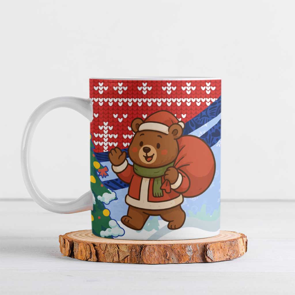 Russia Christmas Ceramic Mug with Santa Bear Gift Box Christmas Tree and Red Snowflake - Wonder Print Shop
