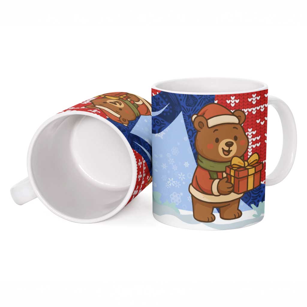 Russia Christmas Ceramic Mug with Santa Bear Gift Box Christmas Tree and Red Snowflake - Wonder Print Shop