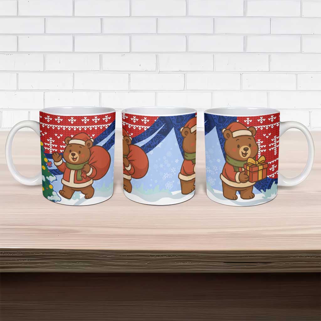 Russia Christmas Ceramic Mug with Santa Bear Gift Box Christmas Tree and Red Snowflake - Wonder Print Shop