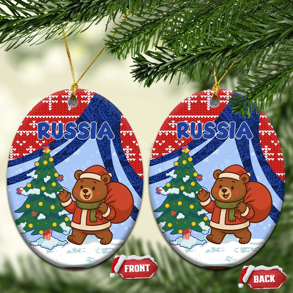 Russia Christmas Ceramic Ornament with Santa Bear Gift Box Christmas Tree and Red Snowflake - Wonder Print Shop