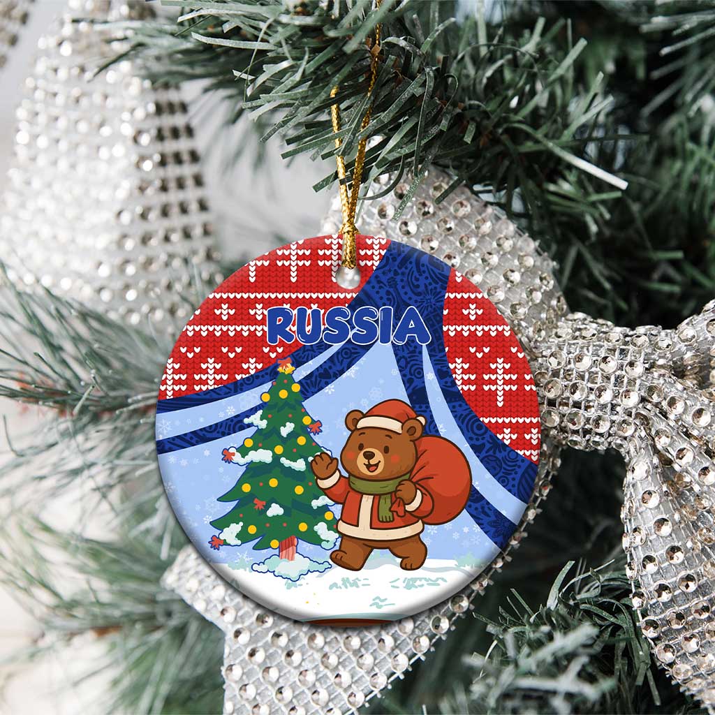 Russia Christmas Ceramic Ornament with Santa Bear Gift Box Christmas Tree and Red Snowflake - Wonder Print Shop