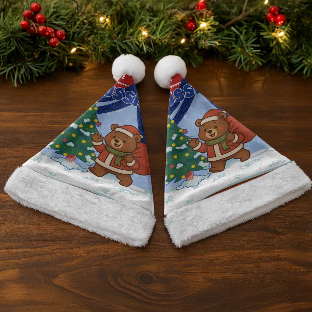 Russia Christmas Santa Hat with Santa Bear Gift Box Christmas Tree and Red Snowflake - Wonder Print Shop