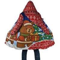Russia Christmas Cloak with Santa Bear Gift Box Christmas Tree and Red Snowflake - Wonder Print Shop