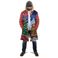 Russia Christmas Cloak with Santa Bear Gift Box Christmas Tree and Red Snowflake - Wonder Print Shop