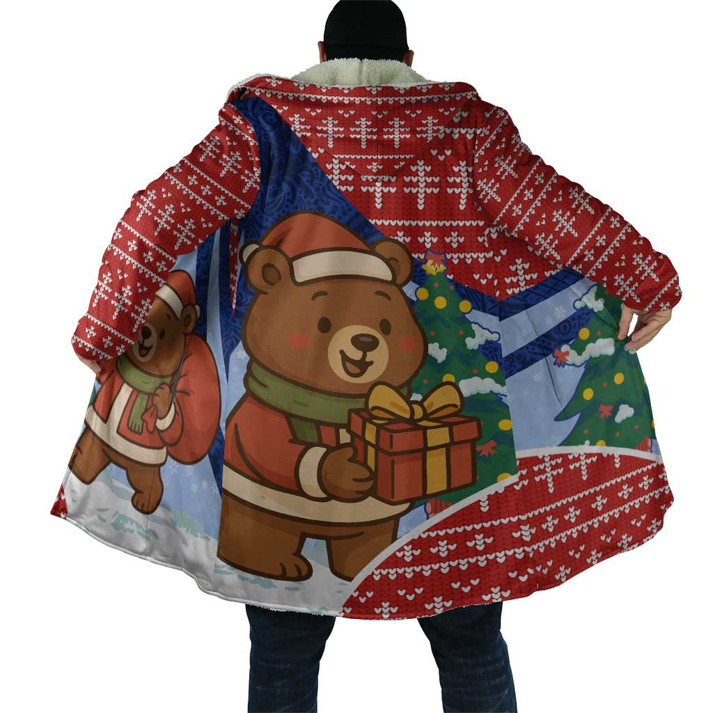Russia Christmas Cloak with Santa Bear Gift Box Christmas Tree and Red Snowflake - Wonder Print Shop