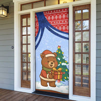 Russia Christmas Door Cover with Santa Bear Gift Box Christmas Tree and Red Snowflake - Wonder Print Shop
