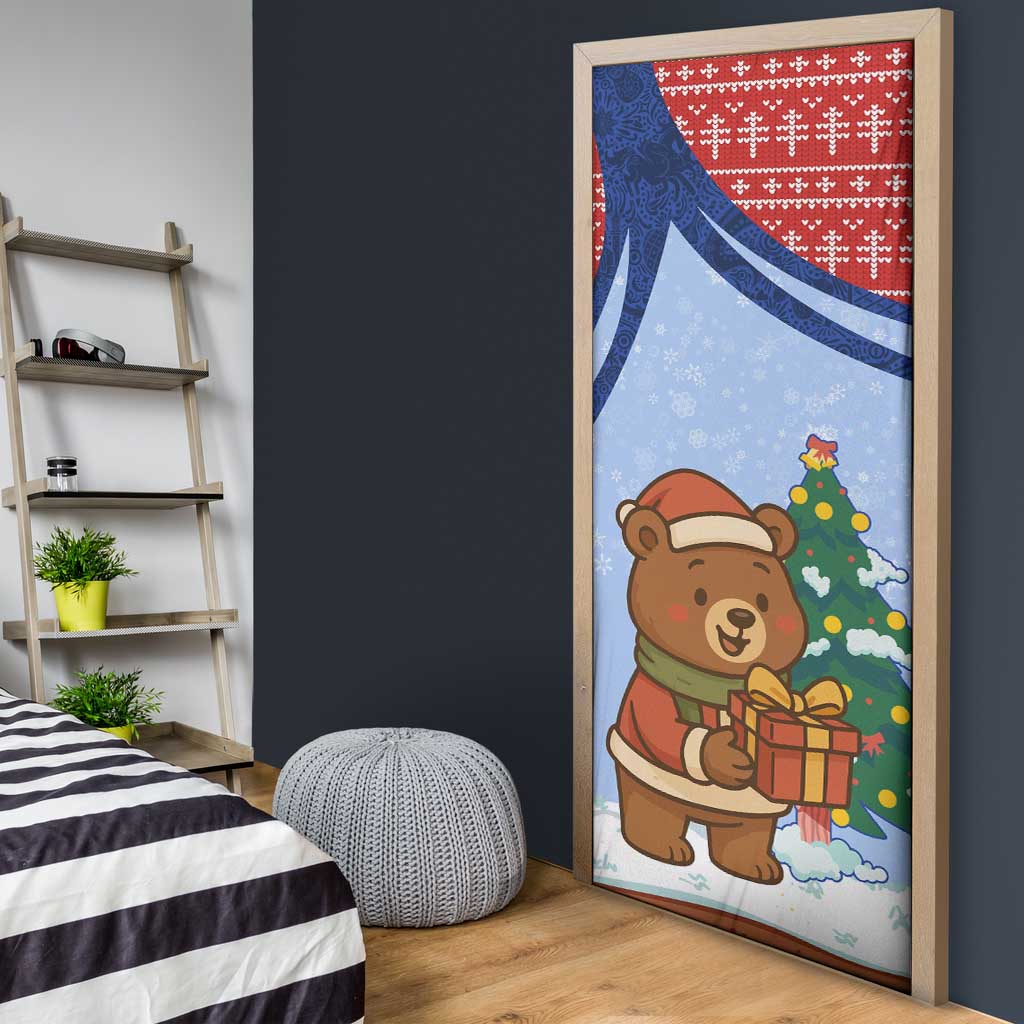 Russia Christmas Door Cover with Santa Bear Gift Box Christmas Tree and Red Snowflake - Wonder Print Shop