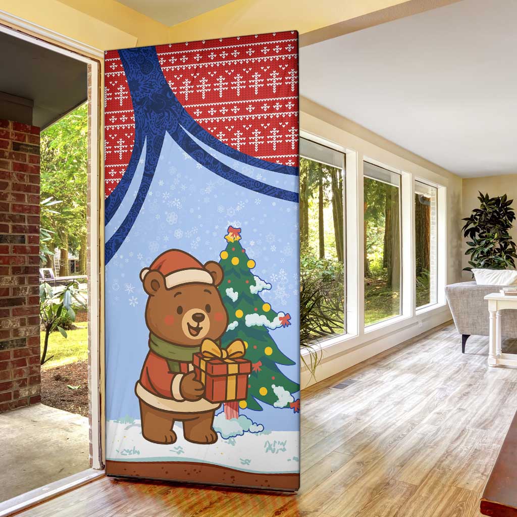 Russia Christmas Door Cover with Santa Bear Gift Box Christmas Tree and Red Snowflake - Wonder Print Shop