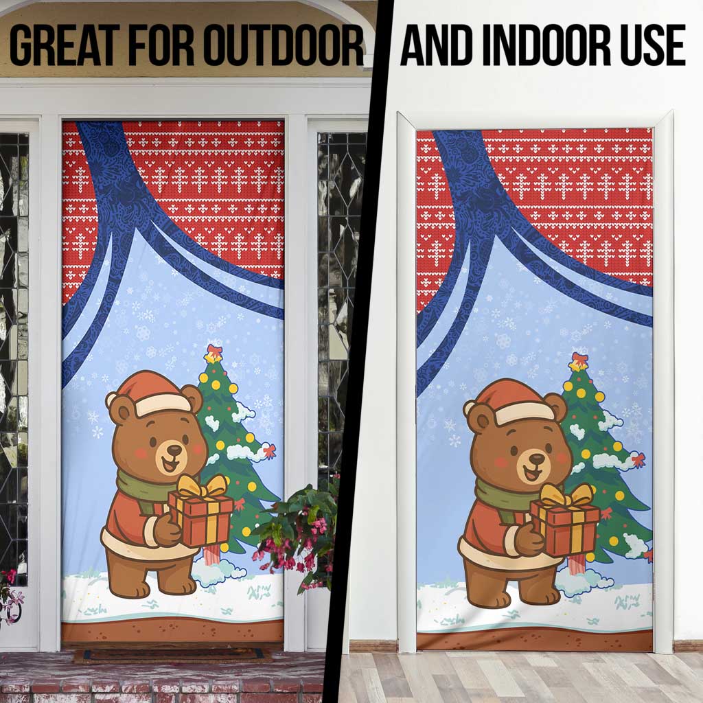 Russia Christmas Door Cover with Santa Bear Gift Box Christmas Tree and Red Snowflake - Wonder Print Shop