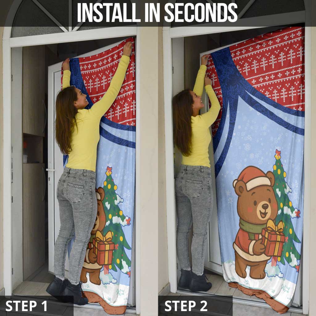 Russia Christmas Door Cover with Santa Bear Gift Box Christmas Tree and Red Snowflake - Wonder Print Shop