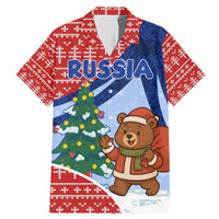 Russia Christmas Family Matching Mermaid Dress and Hawaiian Shirt with Santa Bear Gift Box Christmas Tree and Red Snowflake - Wonder Print Shop