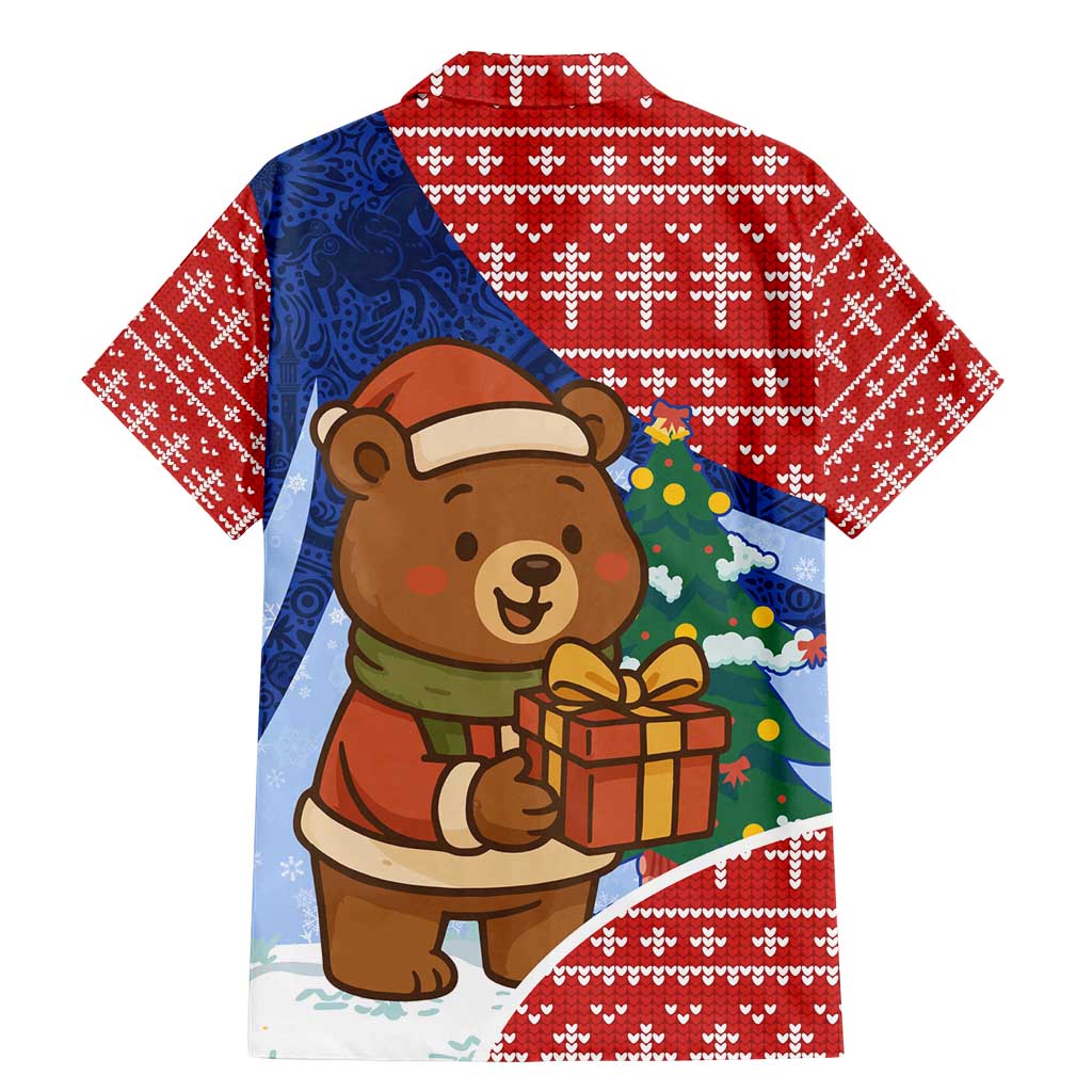 Russia Christmas Family Matching Mermaid Dress and Hawaiian Shirt with Santa Bear Gift Box Christmas Tree and Red Snowflake - Wonder Print Shop