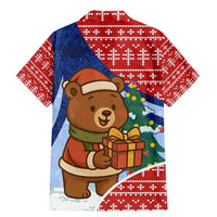 Russia Christmas Family Matching Mermaid Dress and Hawaiian Shirt with Santa Bear Gift Box Christmas Tree and Red Snowflake - Wonder Print Shop