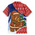 Russia Christmas Family Matching Off The Shoulder Long Sleeve Dress and Hawaiian Shirt with Santa Bear Gift Box Christmas Tree and Red Snowflake - Wonder Print Shop