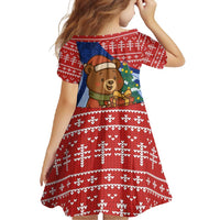 Russia Christmas Family Matching Off Shoulder Maxi Dress and Hawaiian Shirt with Santa Bear Gift Box Christmas Tree and Red Snowflake - Wonder Print Shop