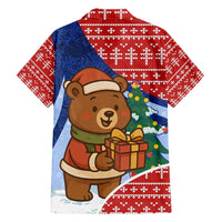 Russia Christmas Family Matching Off Shoulder Maxi Dress and Hawaiian Shirt with Santa Bear Gift Box Christmas Tree and Red Snowflake - Wonder Print Shop