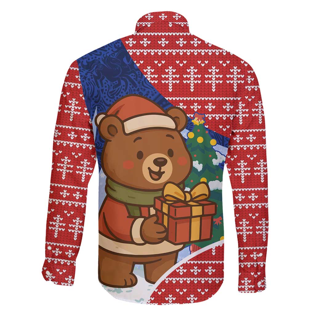 Russia Christmas Family Matching Off Shoulder Maxi Dress and Hawaiian Shirt with Santa Bear Gift Box Christmas Tree and Red Snowflake - Wonder Print Shop