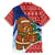 Russia Christmas Family Matching Short Sleeve Bodycon Dress and Hawaiian Shirt with Santa Bear Gift Box Christmas Tree and Red Snowflake - Wonder Print Shop