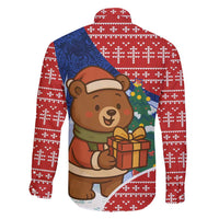 Russia Christmas Family Matching Short Sleeve Bodycon Dress and Hawaiian Shirt with Santa Bear Gift Box Christmas Tree and Red Snowflake - Wonder Print Shop