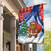 Russia Christmas Garden Flag with Santa Bear Gift Box Christmas Tree and Red Snowflake - Wonder Print Shop