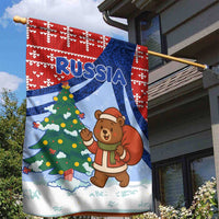 Russia Christmas Garden Flag with Santa Bear Gift Box Christmas Tree and Red Snowflake - Wonder Print Shop