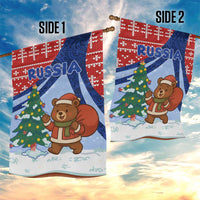 Russia Christmas Garden Flag with Santa Bear Gift Box Christmas Tree and Red Snowflake - Wonder Print Shop